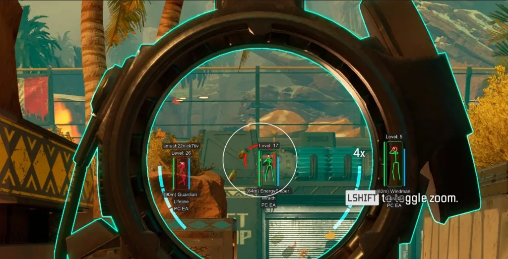 Apex Legends ESP skeleton and boxes through a sniper scope